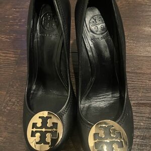 Tory Burch Black Heels with Gold Logo